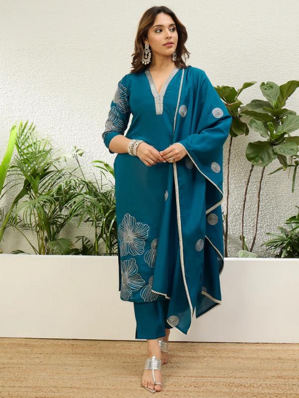 VP 9859 T Blue Women’s Traditional Kurta Pant Set with Dupatta